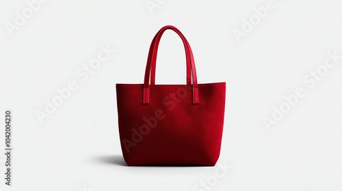 Red tote bag on a white isolated background.