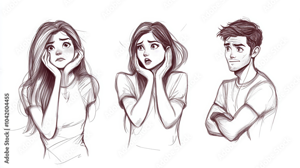 Incorporate body language to enhance the expressions. Include hand gestures, posture, and movement that correspond with the emotions, such as hands covering a face in surprise Incorporate body language to enhance the expressions. Include hand gestures, posture, and movement that correspond with the emotions, such as hands covering a face in surprise