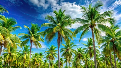 Wallpaper Mural Depth of field green palm trees with blue sky background in peaceful vacation setting Torontodigital.ca