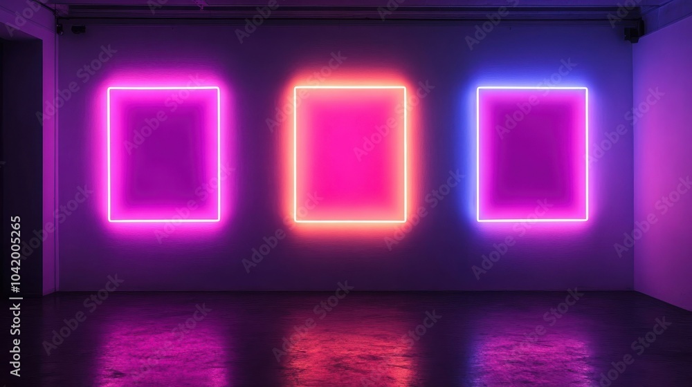Neon Glowing Art Installation in Modern Gallery Neon Glowing Art Installation in Modern Gallery