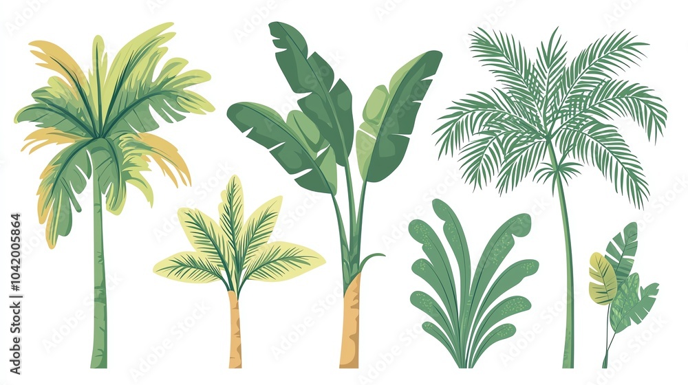 custom made wallpaper toronto digitalVarious tropical palm trees with green leaves, white isolated background.