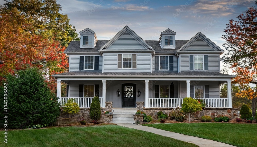 modern colonial home exterior features a beautiful gray porch with a garden new england style house with a wall and yard exterior view of a house with a porch and balcony modern colonial home exterior features a beautiful gray porch with a garden new england style house with a wall and yard exterior view of a house with a porch and balcony