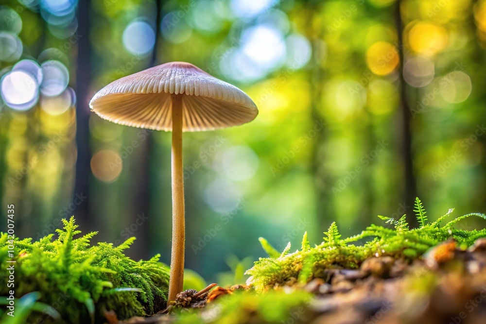 Tilted angle of fungus mushroom and cordycep in natural setting Tilted angle of fungus mushroom and cordycep in natural setting