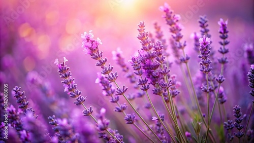 Depth of Field lavender flowers in the wind with a background of lavender and pink color gradation