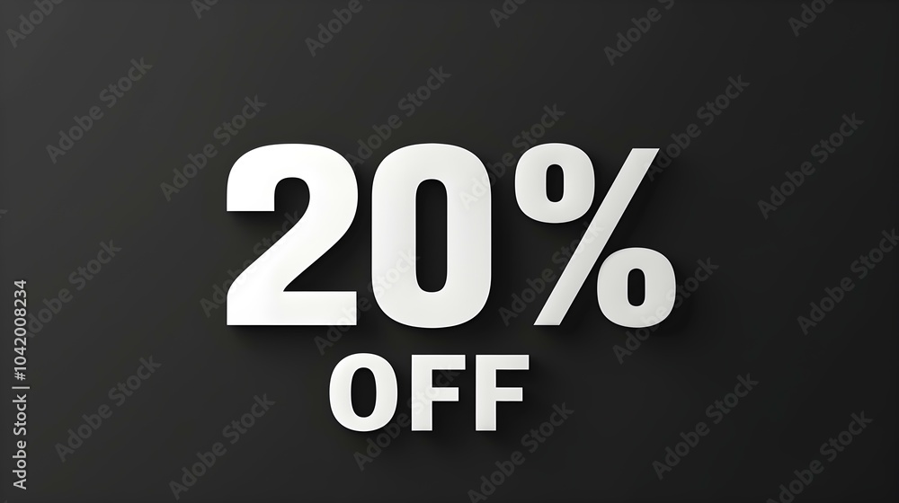 White '20% OFF' Promotional Sign on a Black Background with Copy Space White '20% OFF' Promotional Sign on a Black Background with Copy Space