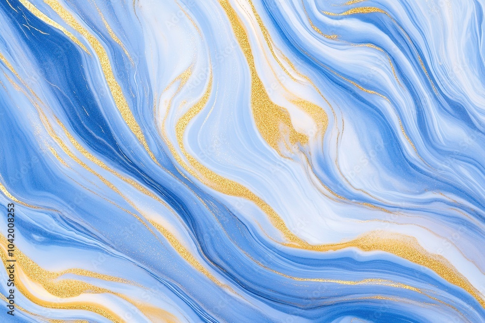 Obraz premium Blue and gold marble texture pattern with fluid lines.