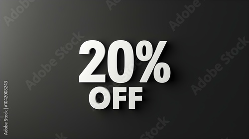 White '20% OFF' Promotional Sign on a Black Background with Copy Space