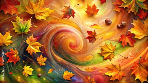 Colorful autumn background with swirling shapes and leaves