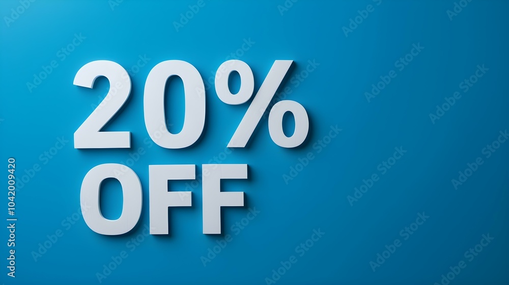 White '20% OFF' Promotional Sign on a Blue Background with Copy Space White '20% OFF' Promotional Sign on a Blue Background with Copy Space