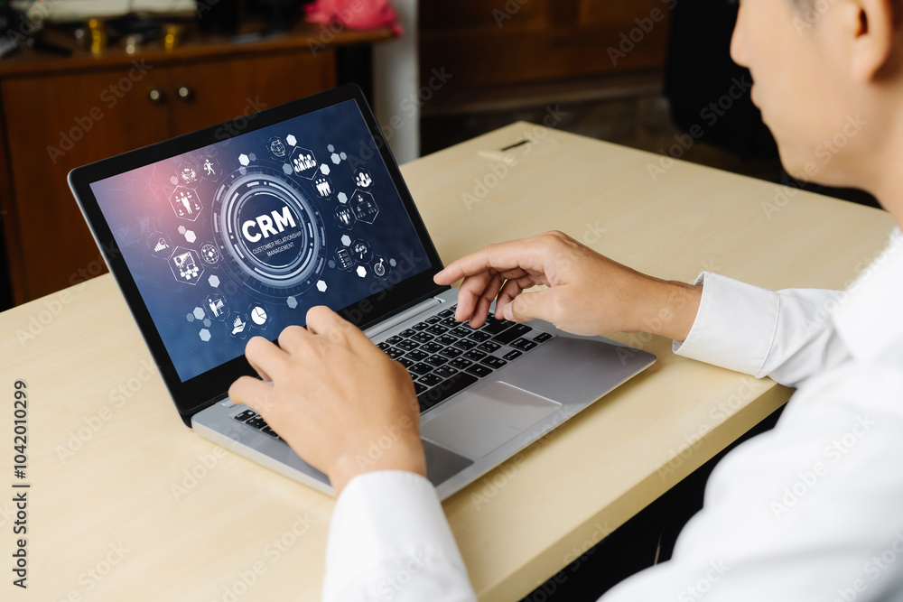Customer relationship management system on modish computer for CRM business and enterprise Customer relationship management system on modish computer for CRM business and enterprise