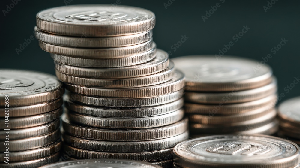 Close-Up of Stacked Coins on Dark Table Close-Up of Stacked Coins on Dark Table