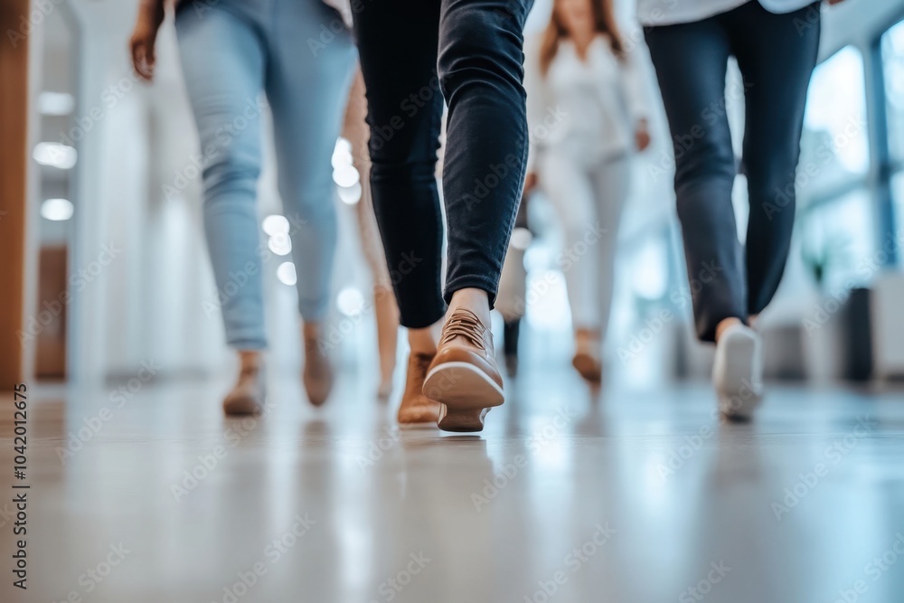 A group of business people walking in the office, blurred background Generative AI A group of business people walking in the office, blurred background Generative AI