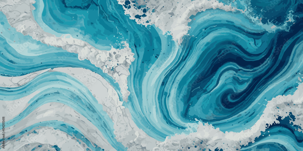 Fototapeta premium Art teal soft blue sea water ocean wavy and silver marble texture background. Water ocean wave white and soft blue aqua, teal and marble texture