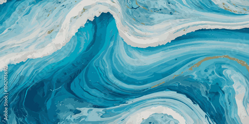 Top and aerial view of wave ocean sea background. Blue and white wavy sea water background.