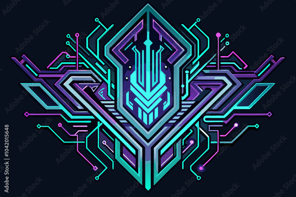 Futuristic Tech Circuit Board with Neon Colors Futuristic Tech Circuit Board with Neon Colors