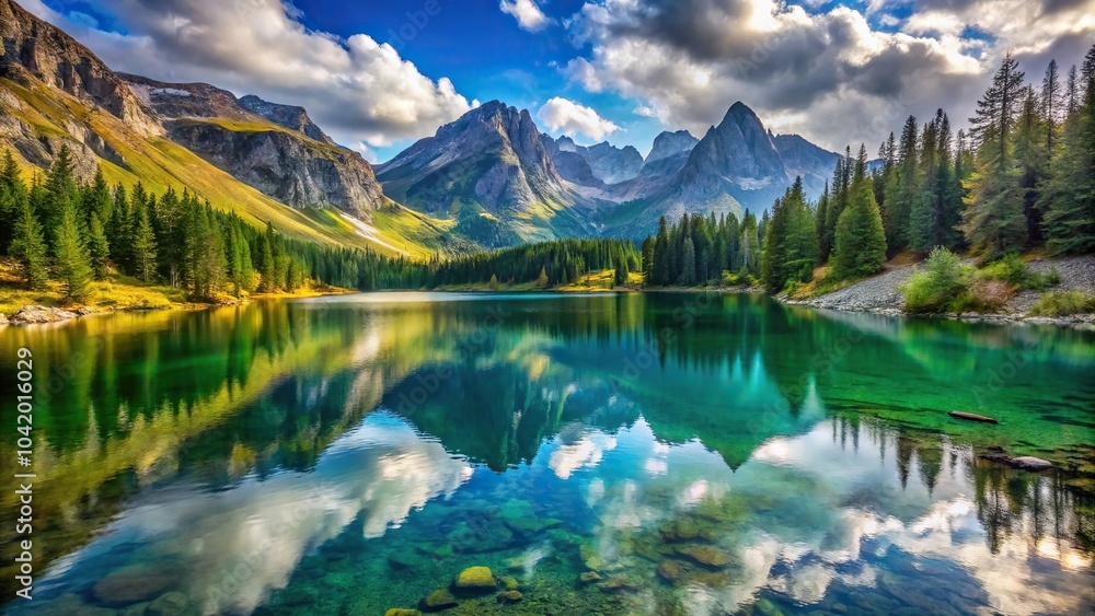 Description: A beautiful lake surrounded by majestic mountains, capturing magical moments in nature through macro photography. Description: A beautiful lake surrounded by majestic mountains, capturing magical moments in nature through macro photography.