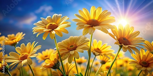 Colorful bunch of yellow coppery daisies shining in the daytime