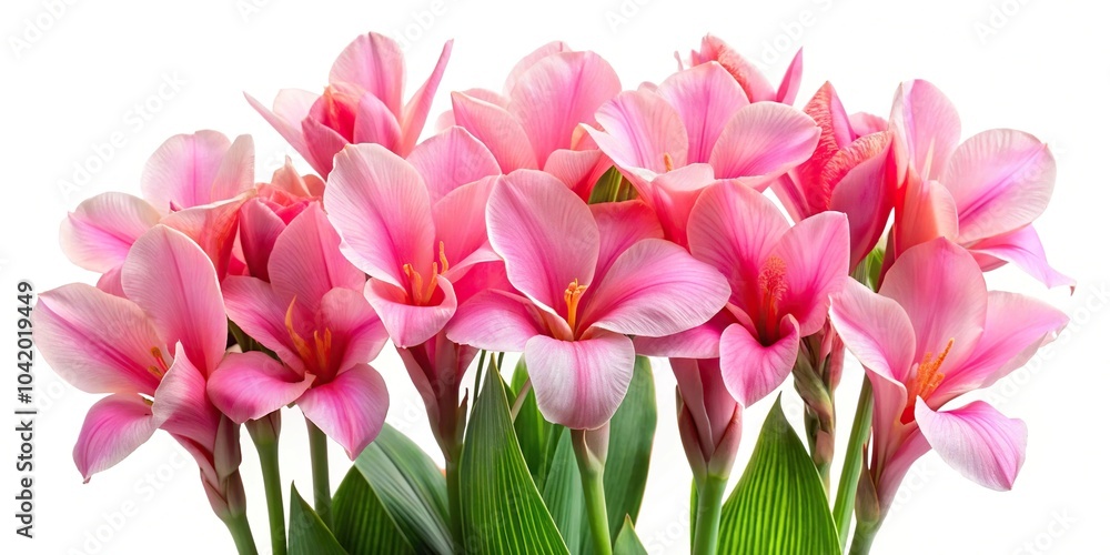 Obraz premium Pink canna lily flowers isolated on white in wide-angle view