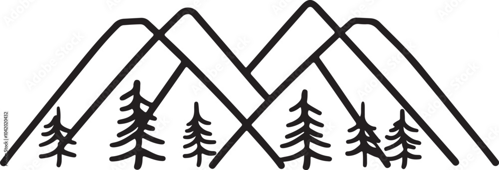 Obraz premium Line art mountain vector, Hand-drawn mountain peak vector art,