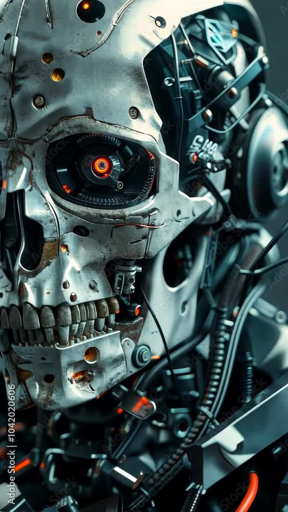 Cyborg skull showing sentient ai awakening Cyborg skull showing sentient ai awakening