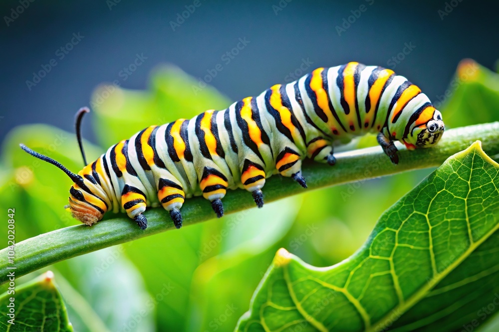 Colorful caterpillar eating green leaves Colorful caterpillar eating green leaves