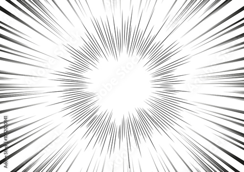 Vector illustration of manga effect in black and white. Radial light burst texture.