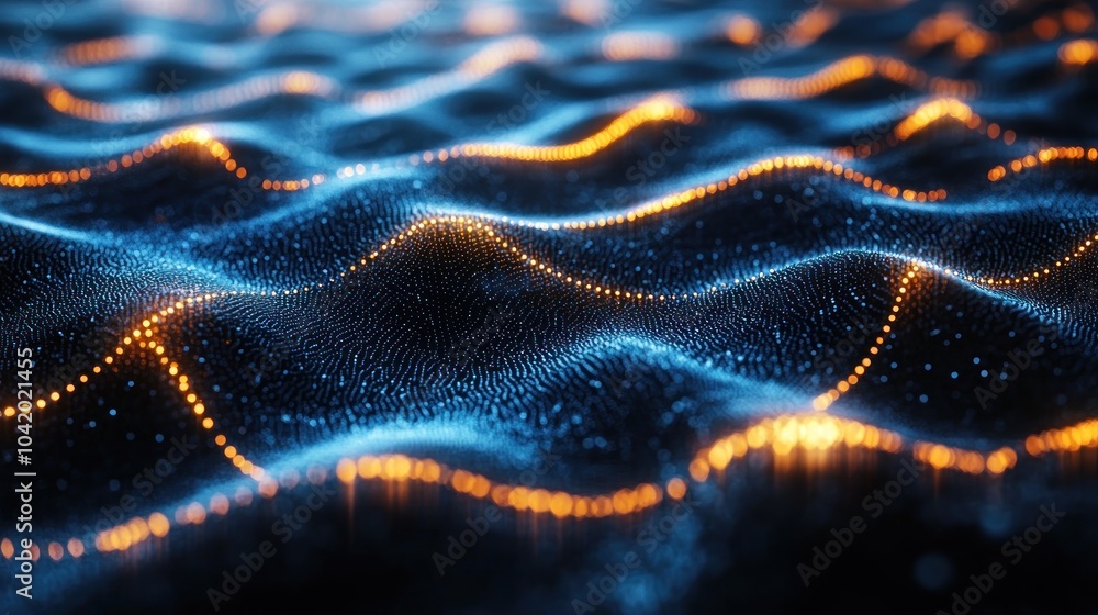 Abstract blue and orange wavy background with glowing dots. Abstract blue and orange wavy background with glowing dots.
