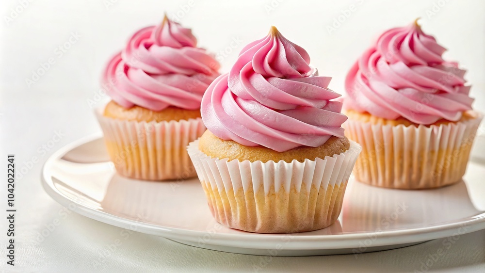 Pink cupcakes on white plate with shallow depth of field Pink cupcakes on white plate with shallow depth of field