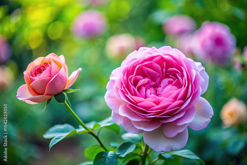 Pink english rose in garden with blurred background Pink english rose in garden with blurred background