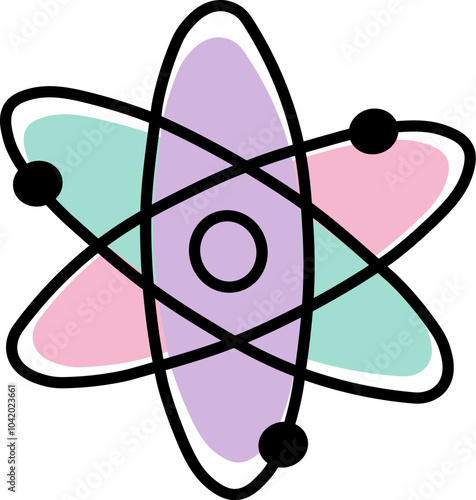 Simplified illustration of an atom with nucleus and orbiting electrons.