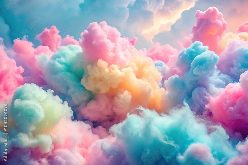Fototapeta premium Colorful cotton candy clouds in soft pastel color background