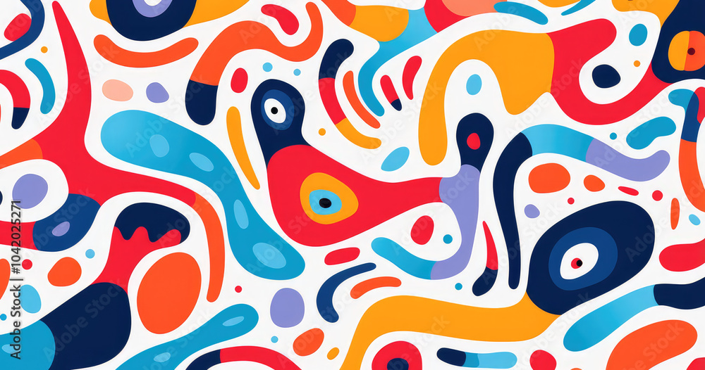 A vibrant abstract pattern featuring fluid shapes and bright colors isolated on white background, creating a dynamic and playful visual experience. A vibrant abstract pattern featuring fluid shapes and bright colors isolated on white background, creating a dynamic and playful visual experience.