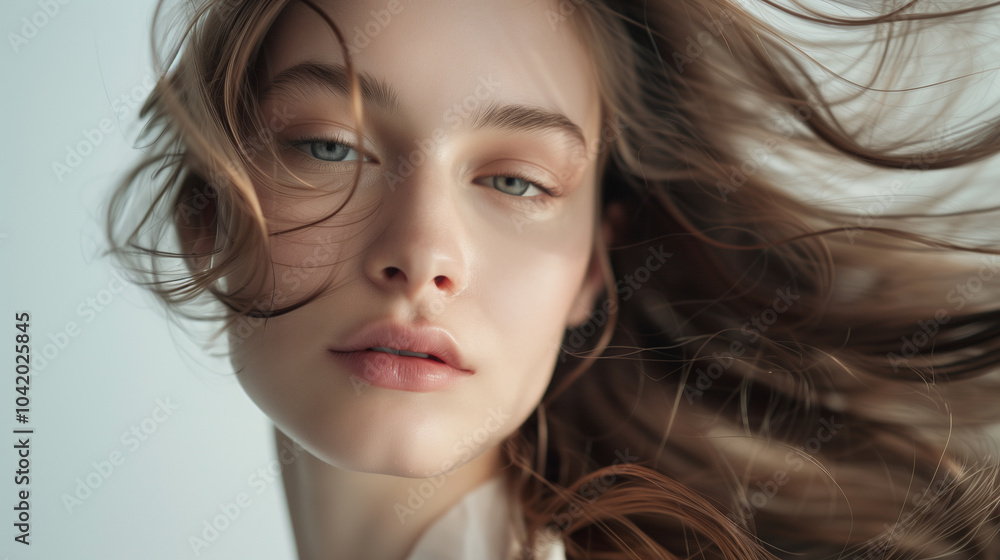 Portrait of a Woman with Long Wavy Hair in Minimalistic Style Portrait of a Woman with Long Wavy Hair in Minimalistic Style