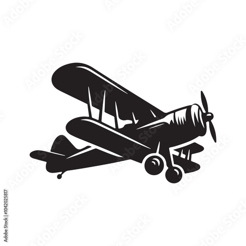 flying old aircraft, airplane, silhouette icon