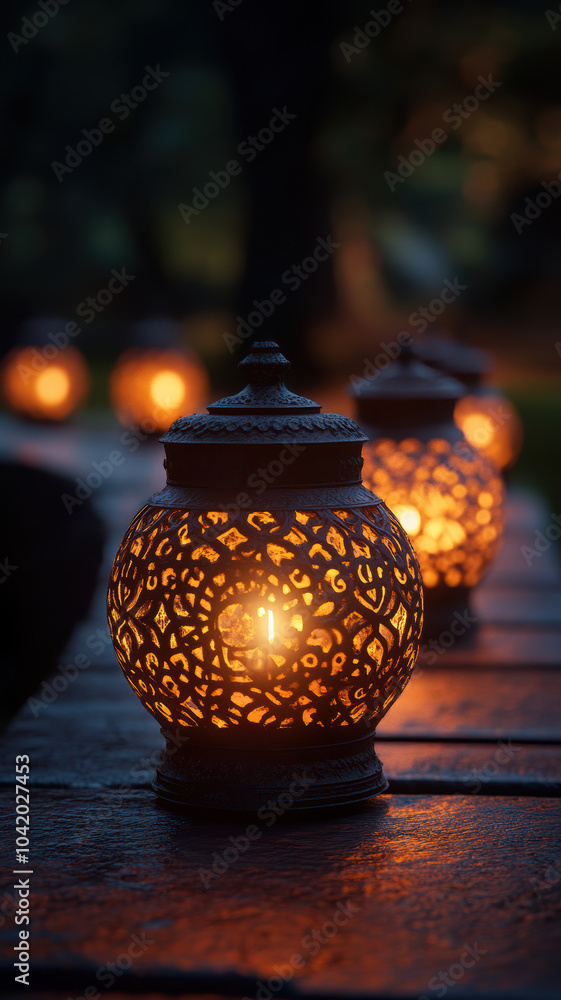 Blurred Cemetery Background with Candles in Lanterns Blurred Cemetery Background with Candles in Lanterns
