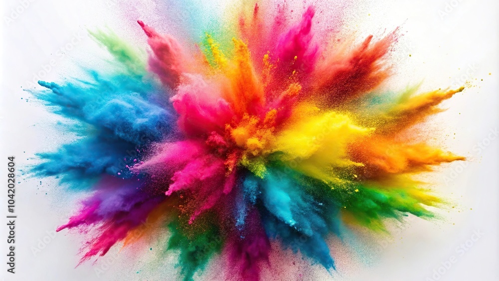 Colorful explosion of powdered pigments on a white surface Colorful explosion of powdered pigments on a white surface