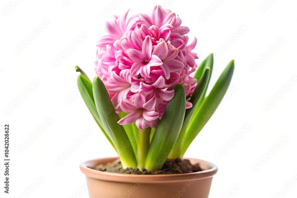 Pink hyacinth in a pot isolated on white background extreme close-up Pink hyacinth in a pot isolated on white background extreme close-up