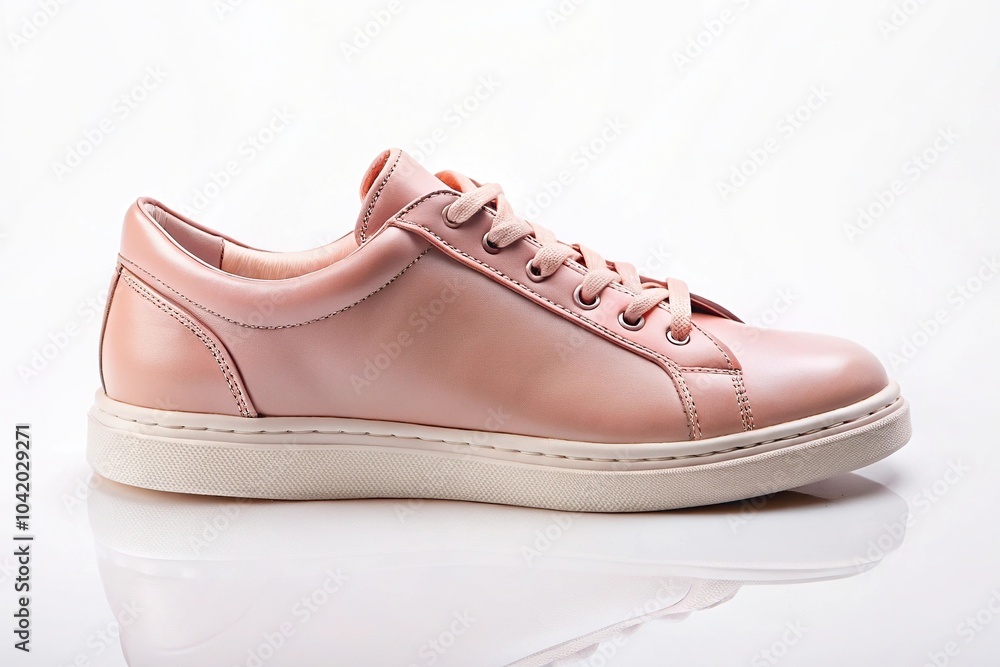 Pink leather sneakers on white background Pink leather sneakers on white background