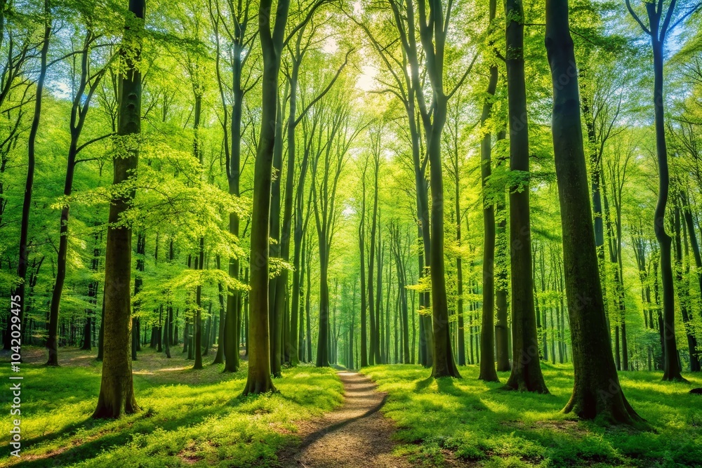 Fototapeta premium Spring Minimalist Nature Background of Lush Green Leaves and Trees for Serene Wallpaper