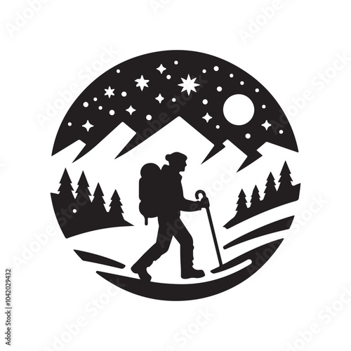 High-Quality Hiking Silhouette Vectors for T-Shirts, Posters, and Logos photo