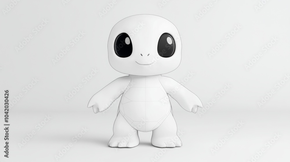 Cute white cartoon turtle with large eyes standing on a white background. Cute white cartoon turtle with large eyes standing on a white background.