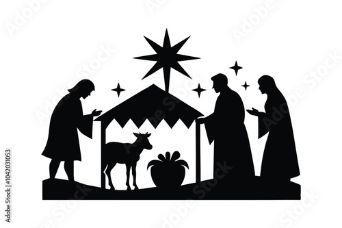  Christmas christian nativity vector silhouette scene