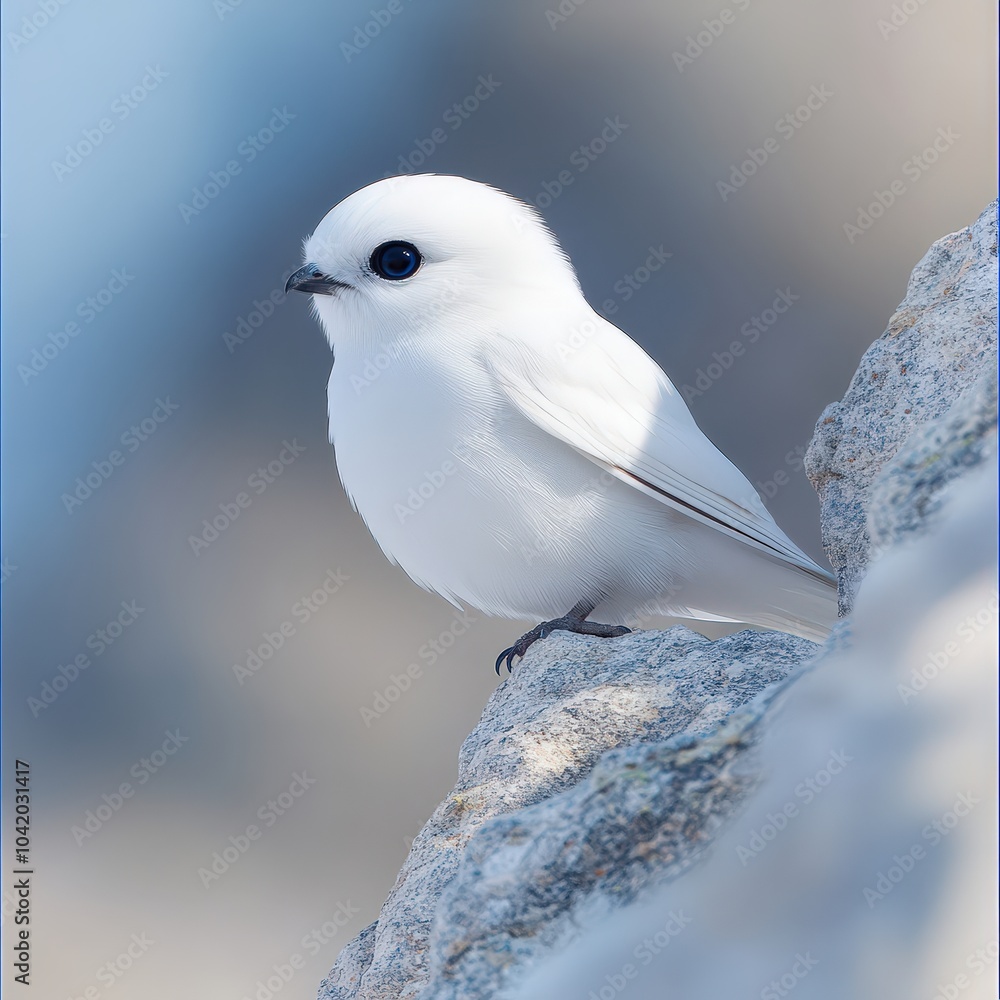Elegant white bird perched on a rocky surface in soft morning light Elegant white bird perched on a rocky surface in soft morning light