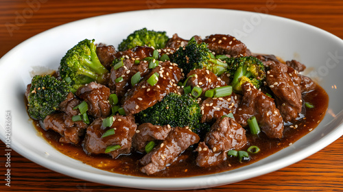 Visually Stunning Top-Down View of Beef and Broccoli Stir-Fry with Glistening Sauce