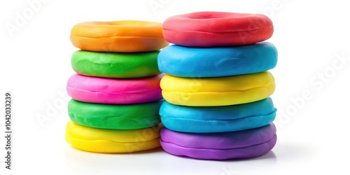 Colorful playdough stack on white background