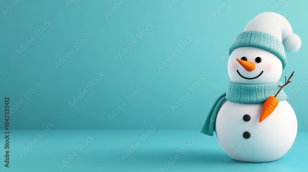 Delightful Winter Scene Featuring a Cheerful Snowman with a Carrot Nose and Cozy Accessories Delightful Winter Scene Featuring a Cheerful Snowman with a Carrot Nose and Cozy Accessories