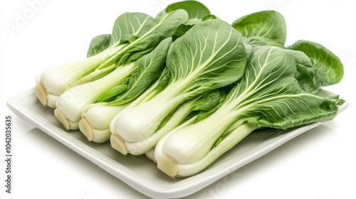 Fresh Bok Choy on White Plate for Healthy Cooking