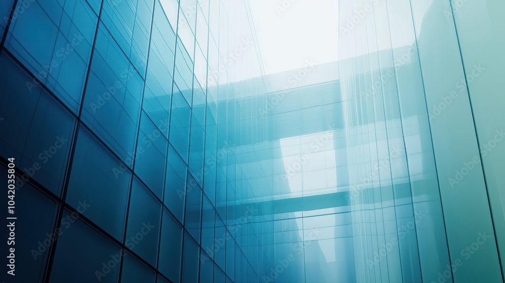 Obraz premium Exterior of blue glass building during day