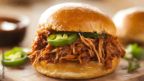 Sumptuous Slow-Cooked Pulled Pork Sandwich with Jalape±os and Ranch for Summer Gatherings photo