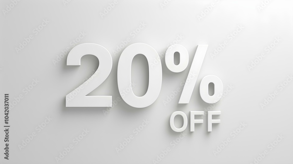 White '20% OFF' Promotional Sign on a White Background with Copy Space White '20% OFF' Promotional Sign on a White Background with Copy Space
